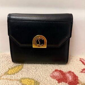 Christian Louboutin Elisa Compact Calfskin Leather Tri-fold Wallet - Black, Red